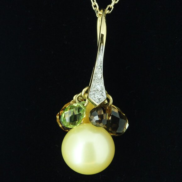 $4450 / NEW / Limited Edition 18K Gold Levian Pearl diamond Gemstone Necklace - Picture 2 of 5